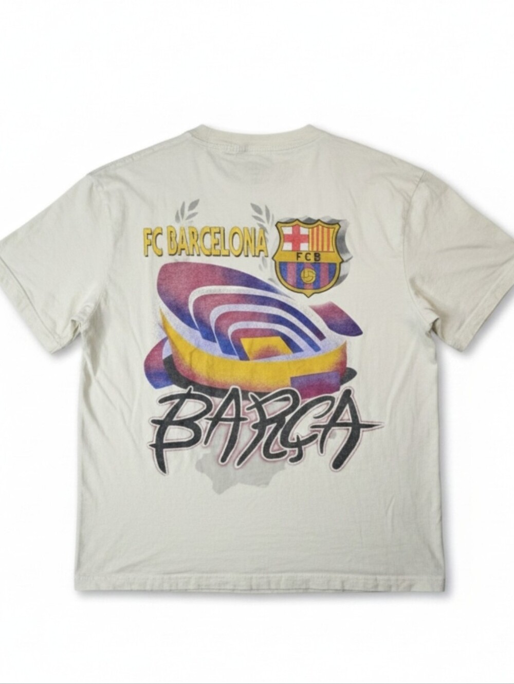 FC Barcelona Barca Cream Graphic Short Sleeve T-Shirt Size Small